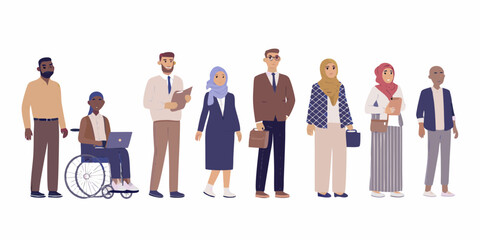 Diverse group of professionals standing together representing inclusion and diversity in the workplace