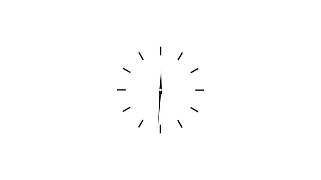 Twelve hours clock run, moving time arrows, 12 hours clock dial loop, twenty-four hours time lapse animation, Hours appear on a white background with alpha channel.clock icon animation.4k video