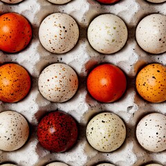 A Dozen Eggs in a Carton: Twelve organically patterned eggs nestle perfectly within their protective carton, highlighting the purity of natural nutrition and the subtle artistry found in every detail.