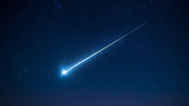 A brilliant meteor streak with a glowing tail in a star-filled night sky.