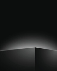 Minimalist black podium for luxury product display on a dark background. 3D rendered pedestal with backlight for elegant presentation or mockup.