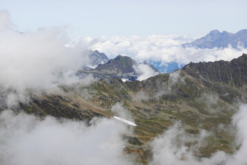 Fototapeta premium The panorama of the Alps opening from Gaislachkogl pick, Oetztal valley, the Austrian Alps