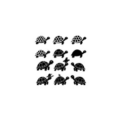 Obraz premium Sea turtle silhouette vector set in black and white, side profile design, marine animal icon collection for ocean-themed artwork 