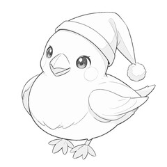 Silhouette of a bird in a Christmas hat on a transparent background 