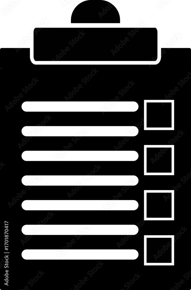 Poster black clipboard with multiple lines and check boxes indicating a list or form is present here now