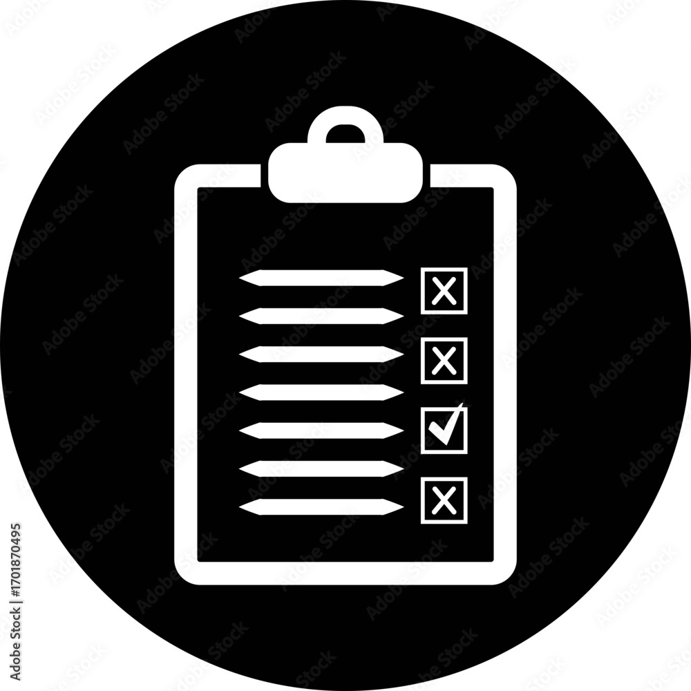 Poster a clipboard with lines and check boxes in a black circle providing a clear visual representation of 