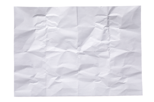 white crumpled paper sheet isolated on transparent png background,folded and crumpled paper sheet,Design template or mockup.