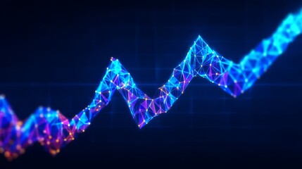A vibrant, abstract representation of a data chart, featuring a network of glowing, interconnected lines in blue and purple hues.