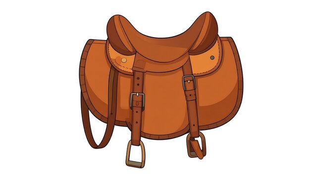 Cartoon illustration of an orange leather horse saddle