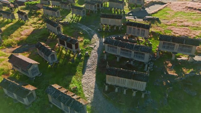 Aerial View of Lindoso Castle and Traditional Granaries in Portugal
