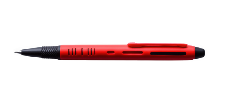 Red mechanical pencil isolated on transparent background for writing or drawing