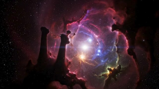 Seamless voyage through ionized gases and cosmic dust in a vibrant stellar nursery, 4K UHD
