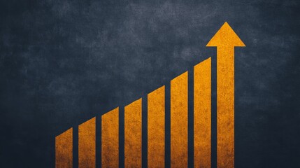 A stylized graphic showing a rising bar chart with an arrow, symbolizing growth and progress.