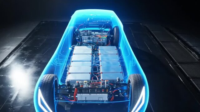Integrated drive system with battery chassis architecture, showcasing the compact and unified design of electric vehicle power and energy components.