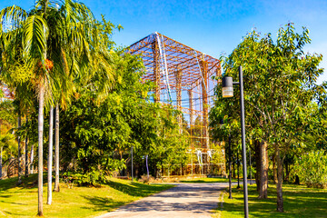 Huge cage with tropical jungle nature inside Khon Kaen Thailand.