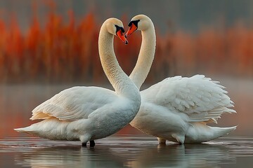 Fototapeta premium Two beautiful swans floating high resolution picture