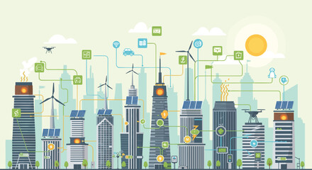 Imagine a sustainable smart city future powered by clean energy and advanced technology a vibrant cityscape with innovation and eco-friendly solutions, Generative AI.