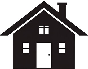 Simple black silhouette of a classic home with a peaked roof, windows, and chimney, representing a residential dwelling.