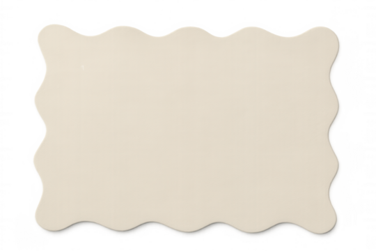 Beige blank label with wavy edges floating on a transparent background, ideal for adding custom text or designs