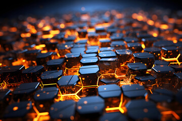 Obraz premium Colorful amber glass cubes arranged in a striking pattern illuminated by soft light