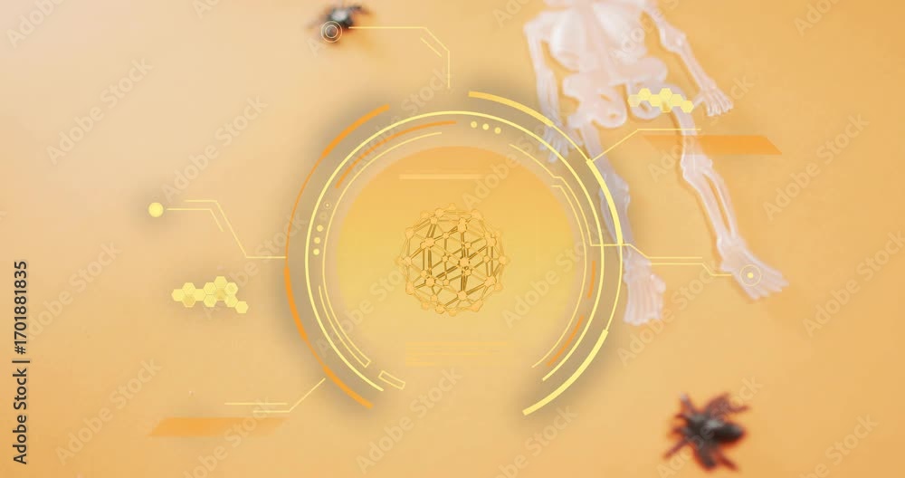 Aufkleber fading 3d scanning interface pulsing rings around network while black spiders crawling analyzing