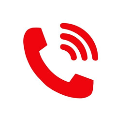 Red telephone call icon with signal waves,communication symbol for apps, mobile UI, and digital design.