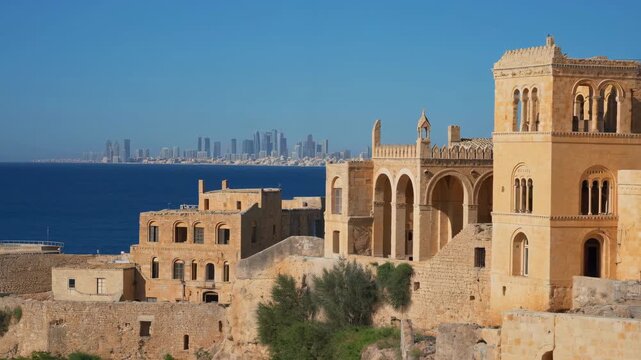 Monastir ribat showing tel aviv skyline in the background