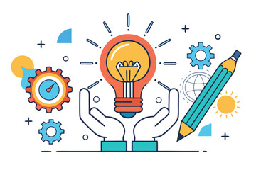 Creative Hands Drawing Light Bulb – Innovation and Idea Concept Illustration