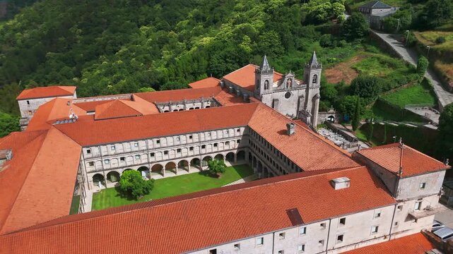 Aerial View of Santo Estevo Monastery in Galicia, Spain