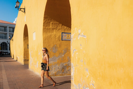Woman exploring historic Cartagena de Indias