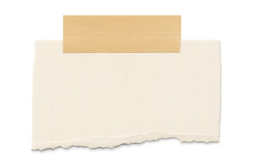 White ripped note paper attached with wooden strip on a transparent background, creating a simple yet versatile design element