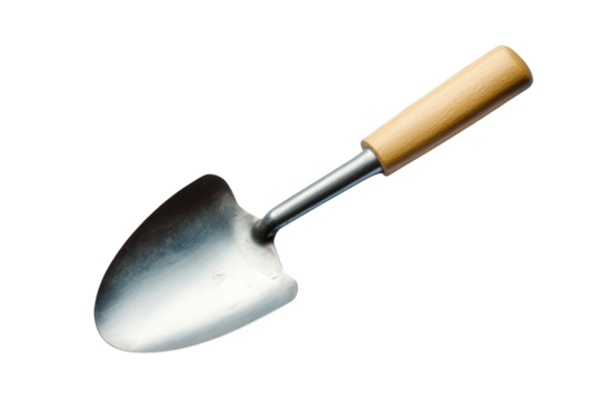 Small garden shovel isolated on transparent background is ready for planting work