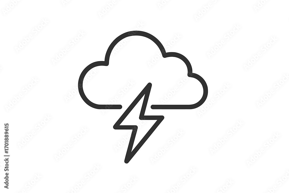Aufkleber thunderstorm line icon with lightning bolt and cloud. simple storm weather symbol. vector outline pi