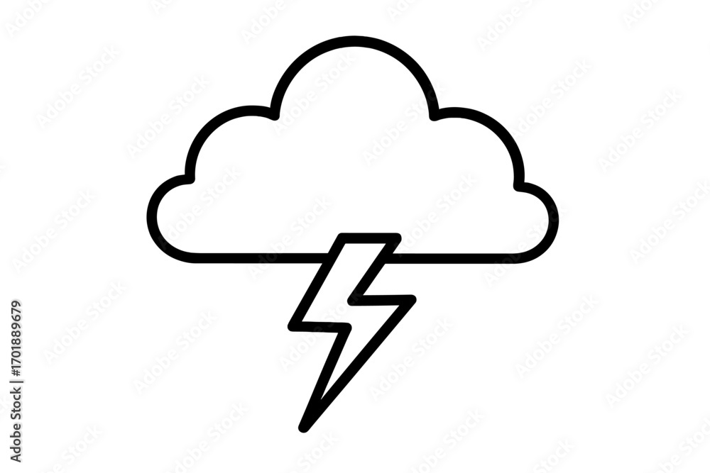 Poster thunderstorm icon with cloud and lightning bolt symbol. simple weather outline vector. storm concept