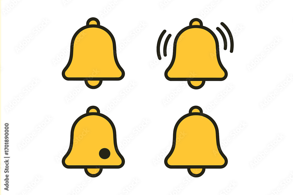 Aufkleber vector notification bell icon set. web and mobile app interface element. yellow alert and reminder s