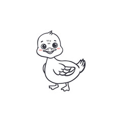 Cartoon duck isolated on white background. Doodle illustration. Bird for invitation, cards, food packaging cover design, advertising banner, postcard. Vector

