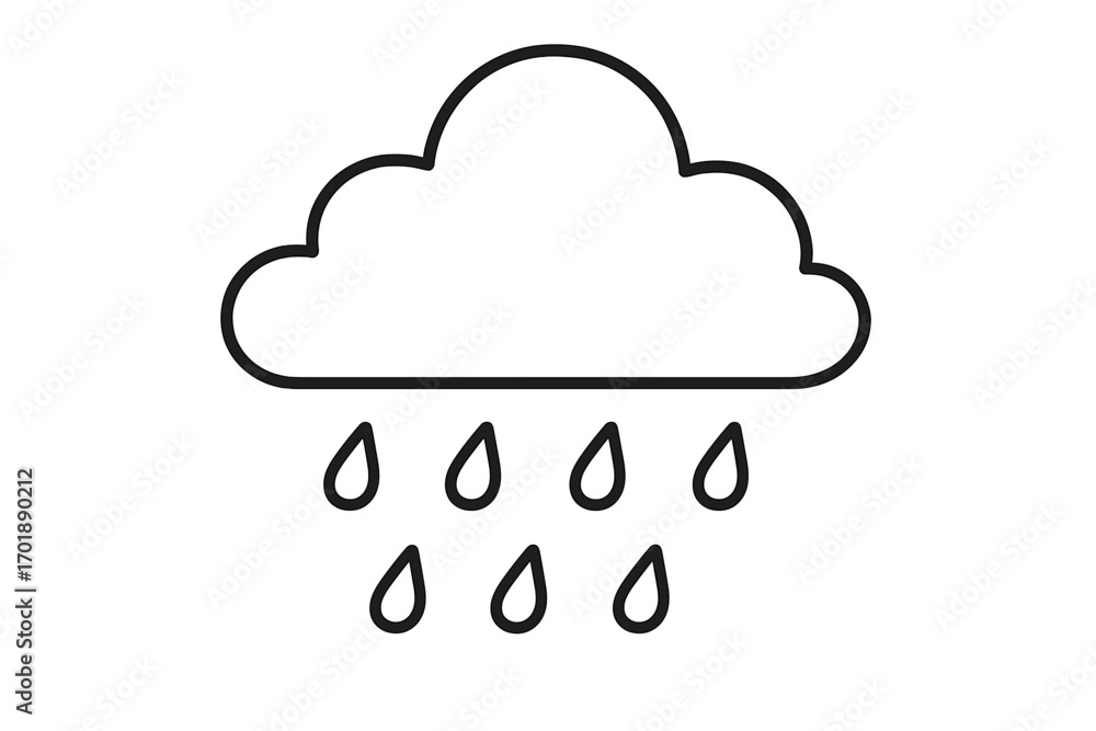 Poster rain cloud outline icon. linear weather symbol for graphic and web design. simple vector art of rain