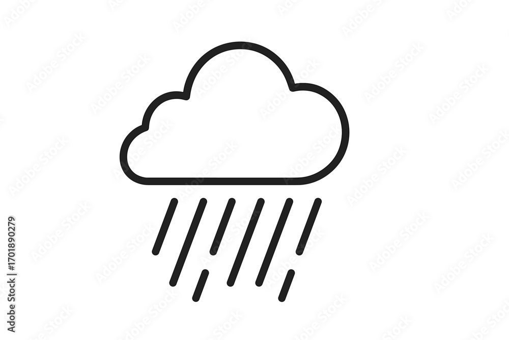 Poster rain cloud weather icon. rainy forecast symbol. outline linear graphic element. simple flat design f
