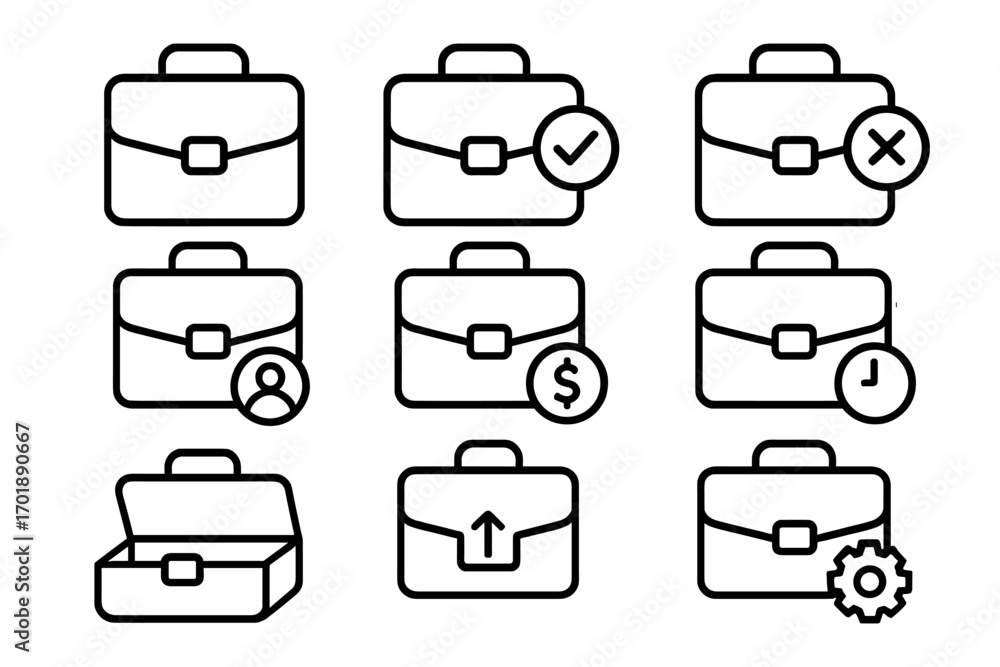 Poster business briefcase icon set. thin line vector icons for portfolio, finance, career, and project mana