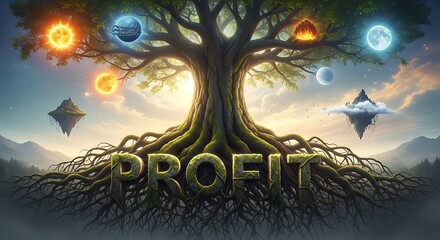 Fototapeta premium The Profit Tree Symbolizing Growth, Prosperity, and the Elements of Success