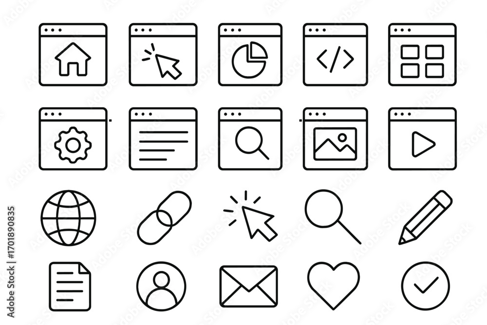 Fototapete web icon set. ui ux thin line icons for website and mobile app design. user interface navigation and