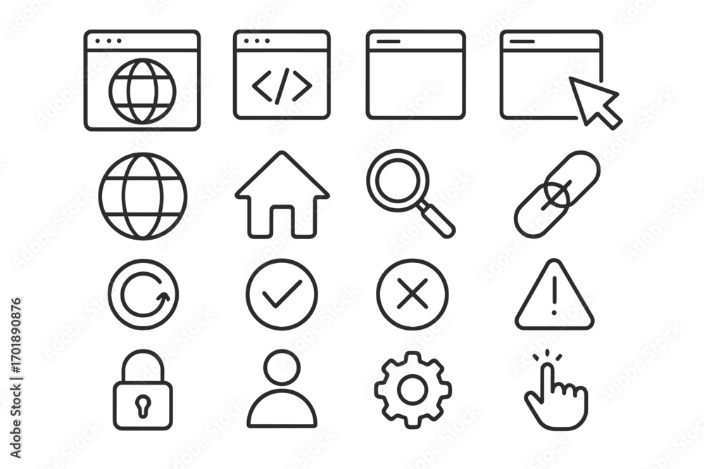 Aufkleber web page line icon set for ui ux design. website interface and app development signs. vector outline