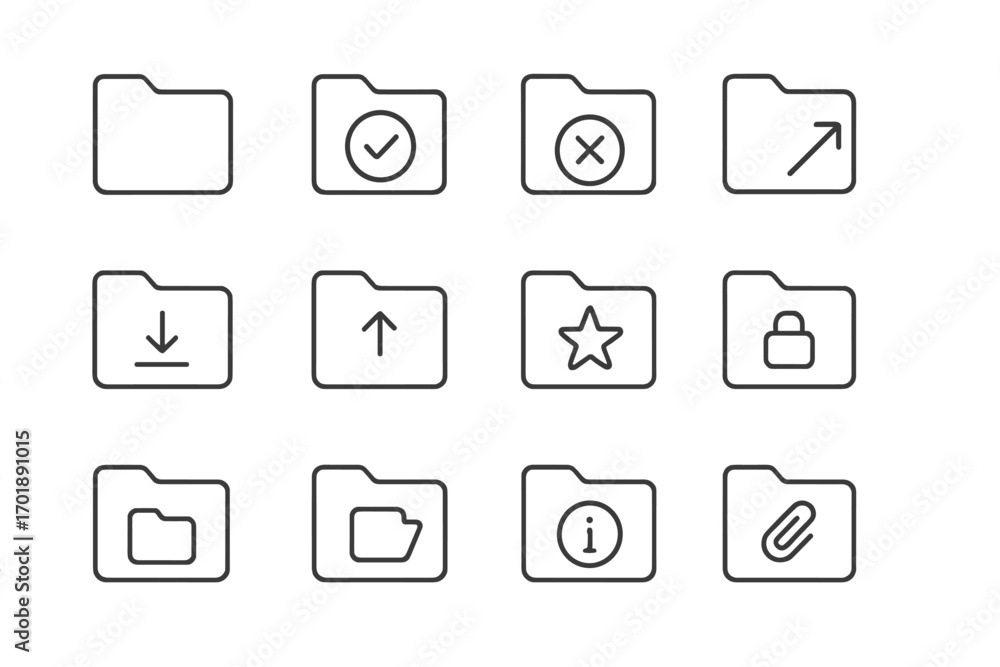 Poster folder line icon set for file management. vector symbols for web, app ui ux design. includes downloa