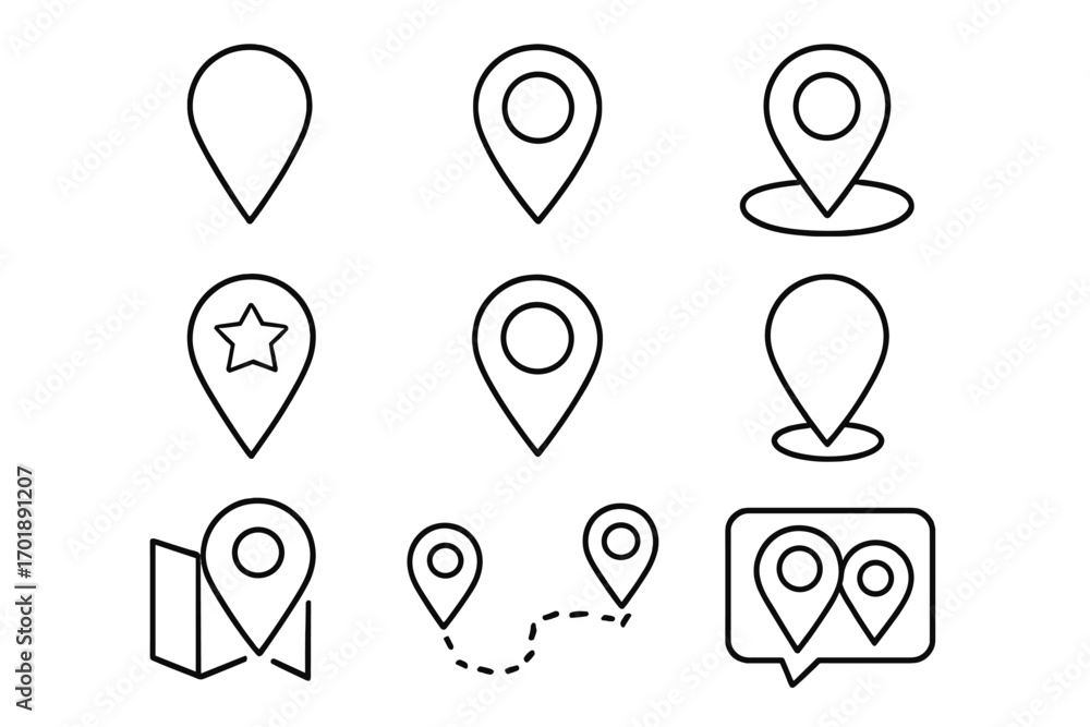 Aufkleber map pin line icon set. location marker collection for navigation and gps. vector outline symbols for