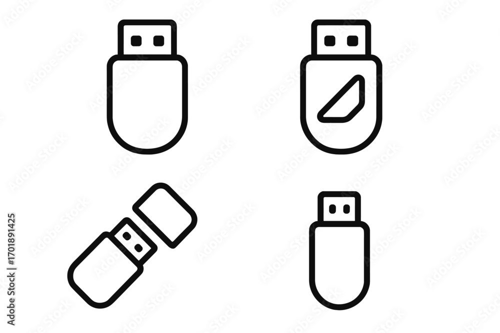 Aufkleber usb flash drive line icon set. modern outline style symbols for web design, apps, and user interface