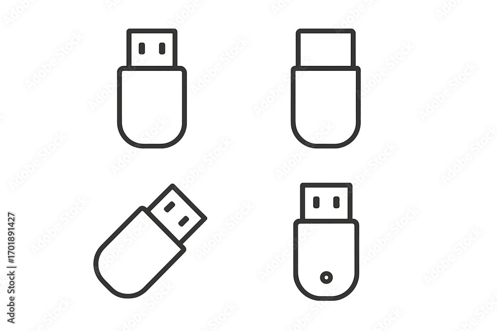 Aufkleber usb flash drive line icon set. memory stick and thumb drive outline symbols for web and app design. 