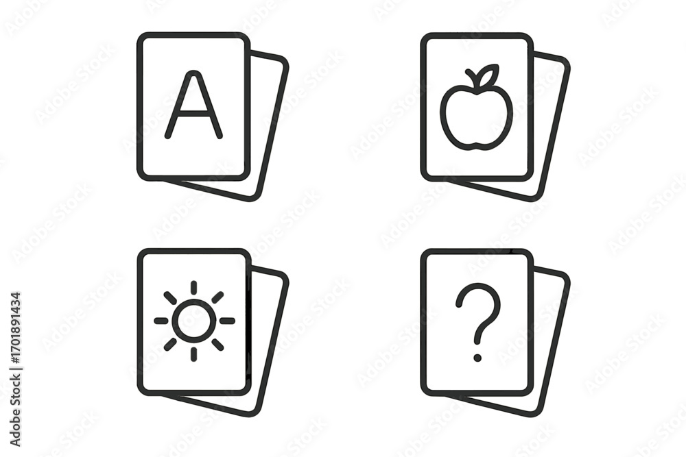 Poster flash card thin line icon set for learning and education. outline signs for graphic and web design, 