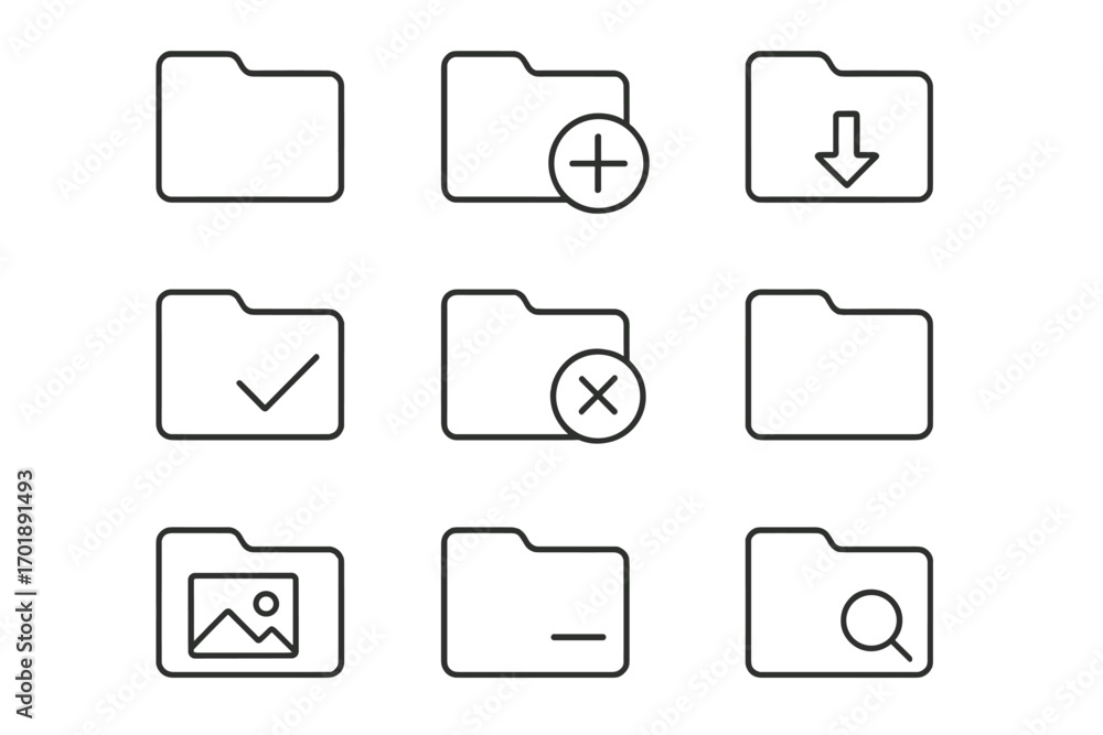 Aufkleber folder line icon collection. minimal linear pictogram set for web and app design. file management sy