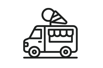 Ice cream truck vector icon. Food truck line symbol for web and graphic design. Mobile van with ice cream cone. Summer street food dessert concept for logo, app, pictogram.