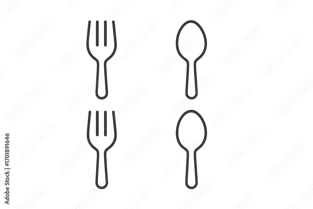 Poster fork and spoon line icon set. simple isolated cutlery outline collection. vector graphic with editab